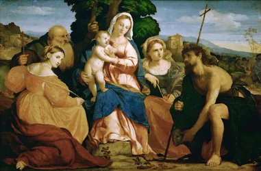 Marie s dítětem a světci Katharina a Coelestin (vlevo) a Johannes d. Křtitel a Barbara (vpravo)